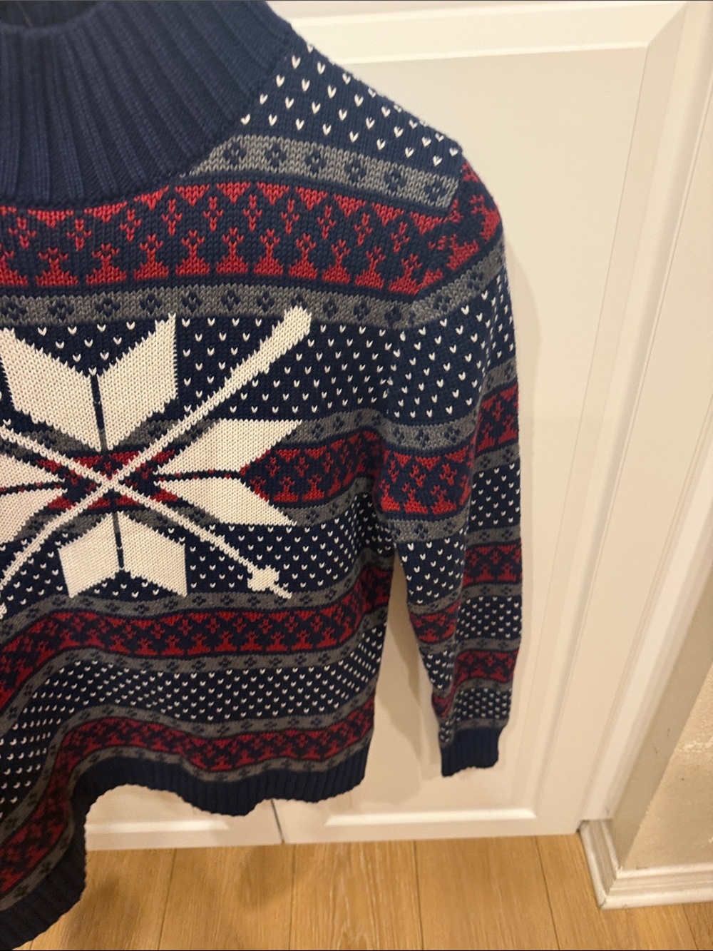 Alp N Rock Navy Turtleneck Fair Isle Sweater with Red and White Snowflake - Picture 4 of 5